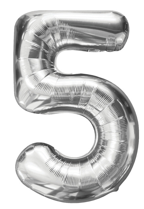 Folieballong nummer 5 H60 cm sølv 